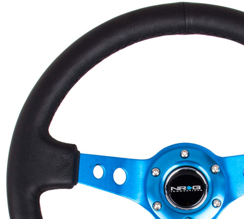 NRG Reinforced Steering Wheel (350mm/3in. Deep) White Leather w/Blk Spoke/Round Holes/White Stripes