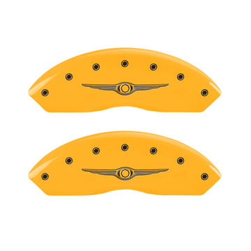 MGP 4 Caliper Covers Engraved Front & Rear Style 1/Chrysler Wing Yellow finish black ch