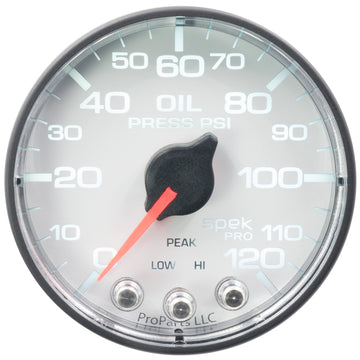 Autometer Spek-Pro Gauge Oil Press 2 1/16in 120psi Stepper Motor W/Peak & Warn Wht/Blk