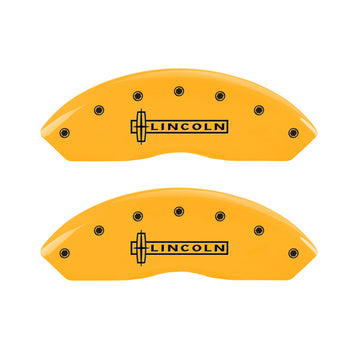 MGP 4 Caliper Covers Engraved Front Lincoln Engraved Rear Star logo Yellow finish black ch