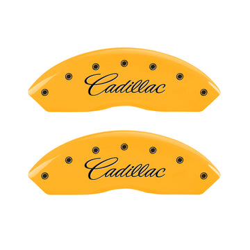 MGP 4 Caliper Covers Engraved F & R Cursive/Cadillac Yellow Finish Black Char 2004 Cadillac CTS