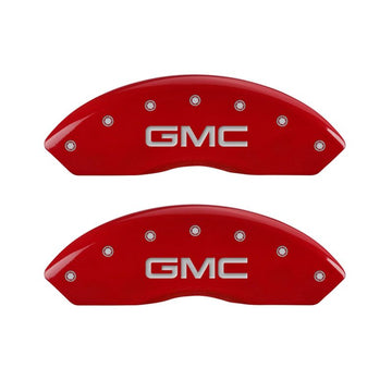 MGP 4 Caliper Covers Engraved Front & Rear GMC Red Finish Silver Char 2019 GMC Arcadia