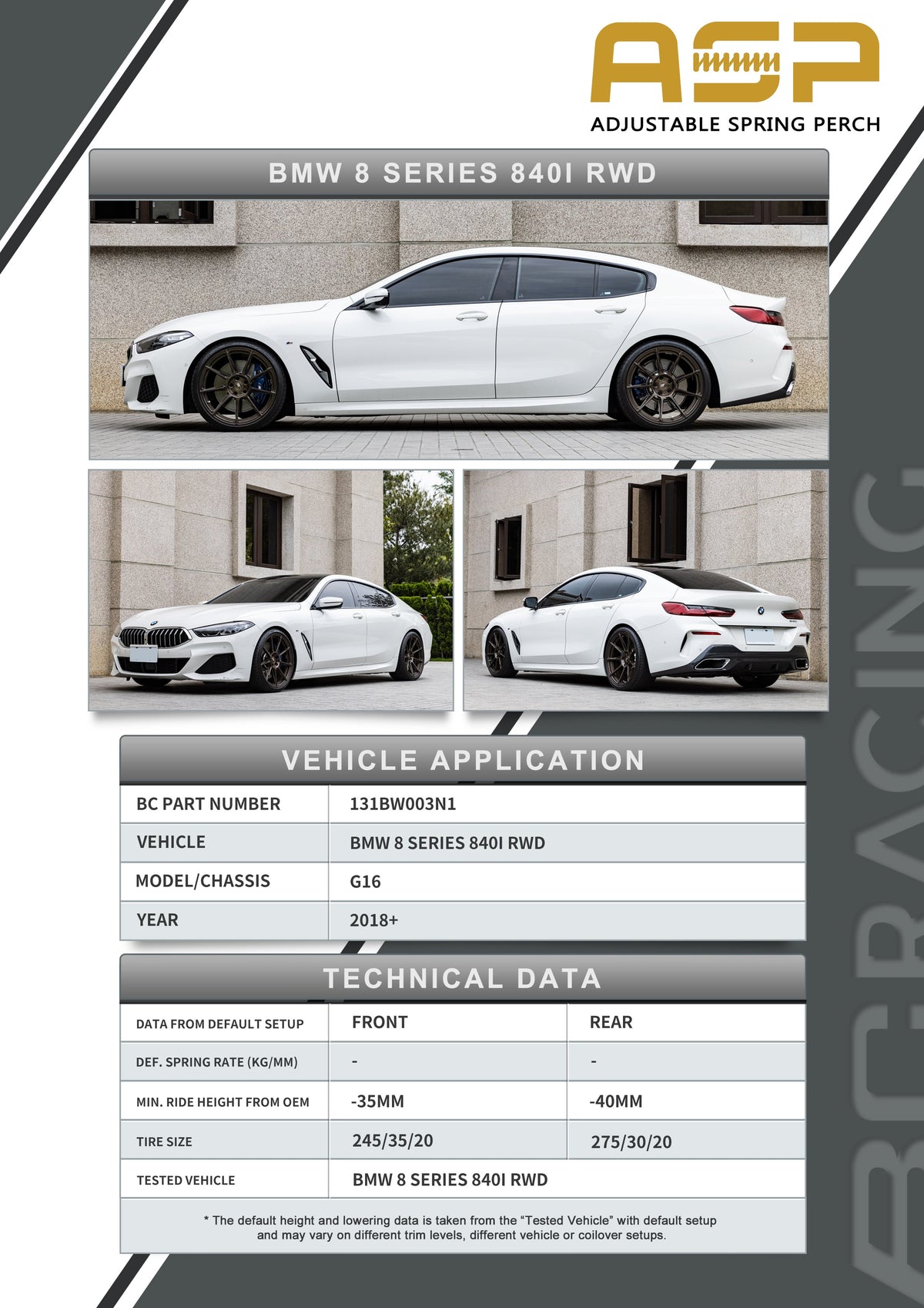 BC Racing ASP Series 20+  8 Series 840i RWD (G16) (Without Front Camber)
