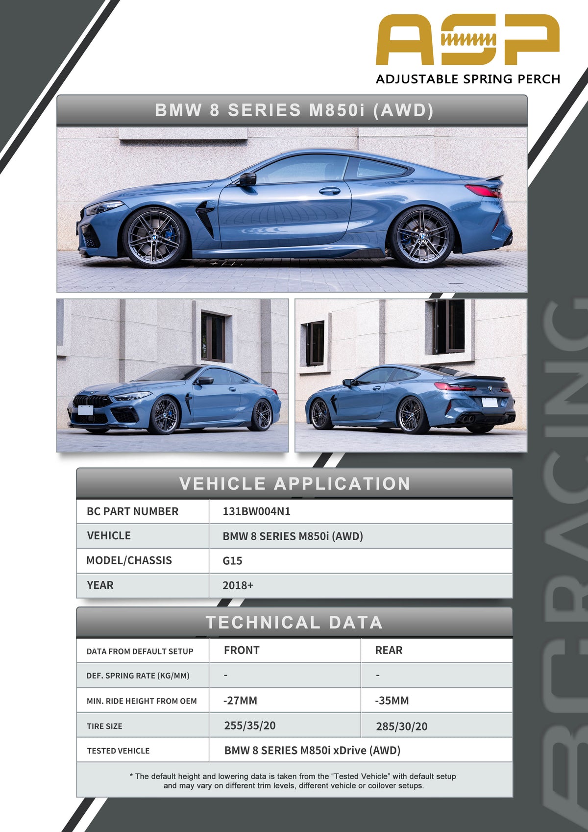 BC Racing ASP Series 18-22  8 Series M850i AWD (G15) (Without Front Camber)
