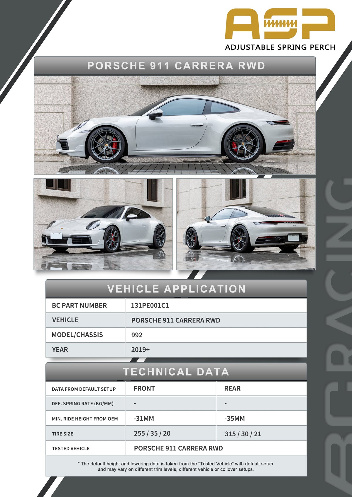 BC Racing ASP Series 19+  911 Carrera 992 RWD (With Front Camber)