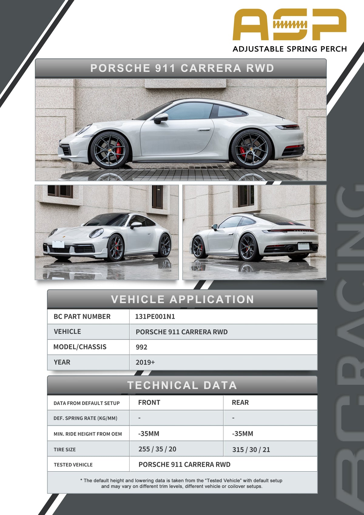 BC Racing ASP Series 19+  911 Carrera 992 RWD (Without Front Camber)