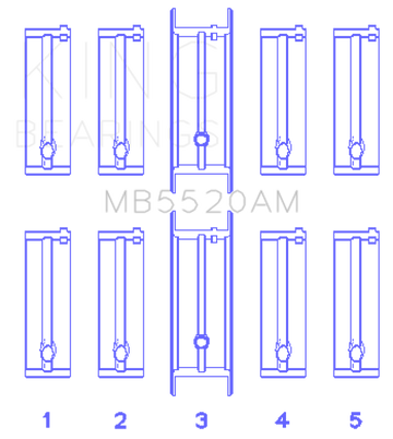 King Engine Bearings Opel C20Xe/X18Xe/X22Xe (Size +0.50mm) Main Bearing Set