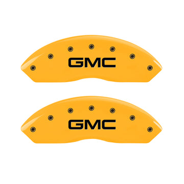 MGP 4 Caliper Covers Engraved Front & Rear GMC Yellow finish black ch