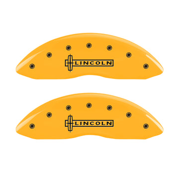 MGP 4 Caliper Covers Engraved Front & Rear Lincoln Yellow Finish Black Char 2017 Lincoln MKZ
