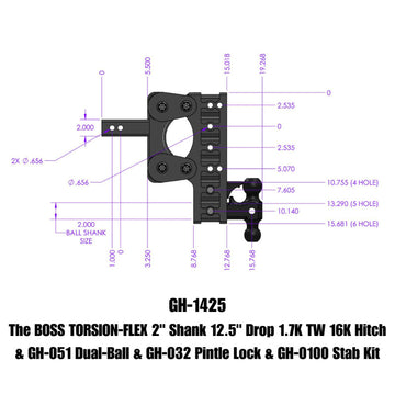 Gen-Y The Boss Torsion-Flex 2in Shank 15in Drop 16K Hitch w/GH-051 Dual-Ball/Pintle Lock/Stab Kit