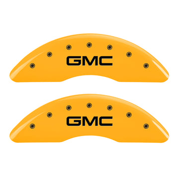 MGP 4 Caliper Covers Engraved Front & Rear GMC Yellow finish black ch