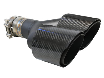 aFe Takeda 2.5in 304 Stainless Steel Clamp-on Exhaust Tip Passenger Side 2.5in Inlet 4inDual-Carbon