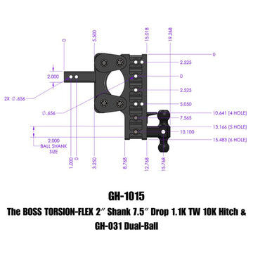 Gen-Y The Boss Torsion-Flex 2in Shank 7.5in Drop 1.1K TW 10K Hitch w/GH-031 Dual-Ball