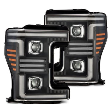 AlphaRex 17-19 Ford F-250/350/450/550  Super Duty PRO-Series Proj Headlights Black w/SeqSig & DRL