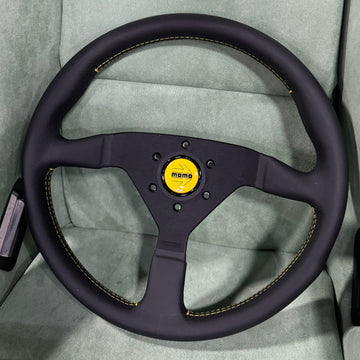 Momo Montecarlo Steering Wheel 350 mm - Black Leather/Yellow Stitch/Black Spokes