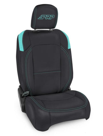 PRP Jeep Wrangler JL Front Seat Covers - 2 door- with Pocket Back (Pair) - Black/Teal