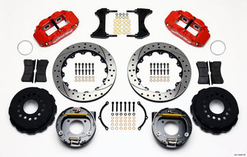 Wilwood Narrow Superlite 4R Rear P-Brk Kit 12.88in Drilled Red Chevy 12 Bolt w/ C-Clips Staggered mt