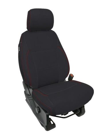 PRP 2021+ Ford 150/ 2023+ SuperDuty Front Seat Covers (Pair) - Black w/ Red Stich