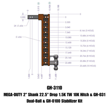 Gen-Y Mega Duty 2in Shank 22.5in Drop 10K Hitch w/GH-031 Dual-Ball/GH-0100 Stabilizer Kit