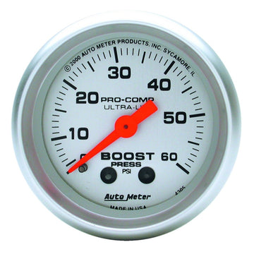 Medidor de impulso mecánico Autometer Ultra-Lite de 52 mm y 60 PSI