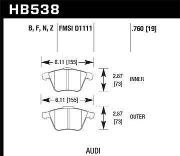 Pastillas de freno delanteras Hawk 09 Audi A4 Cabriolet / 05-07 A4 / 05-09 A4 Quattro / 06-09 A6 / 08 VW R32 HPS