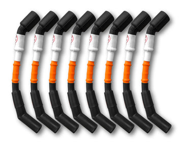 Cables de bujía Kooks de 10 mm - Naranja con fundas negras (juego de 8 piezas)