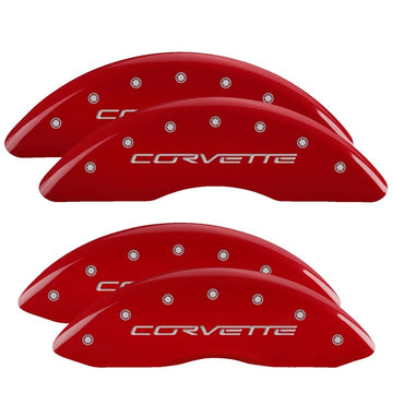Cubiertas de pinza MGP 4 grabadas delanteras y traseras C6/Corvette Acabado rojo plata ch