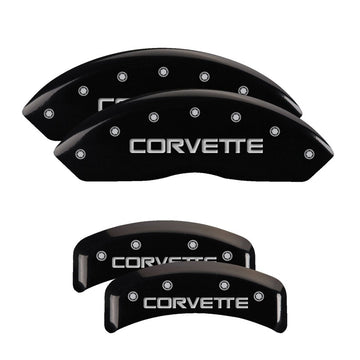 MGP 4 Cubiertas de pinza grabadas F &amp; R C4/Corvette Acabado negro Plata Char 1988 Chevrolet Corvette