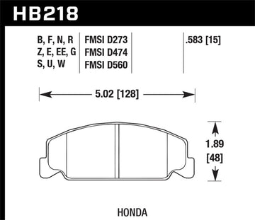 Pastillas de freno delanteras Hawk 88-89 Civic Si / 92-00 Civic CX / 88-00 DX / 98-00 GX HPS Street