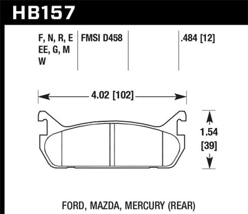 Hawk 91-96 Ford Escort / 90-93 Mazda Miata / 90-94 Protege / 91-96 Mer Tr DTC-30 Pastilla de freno trasera de carrera