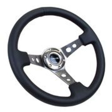 Volante reforzado NRG (350 mm / 3 pulgadas de profundidad) de cuero negro con radios recortados circulares color bronce