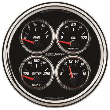 AutoMeter Gauge Quad 5in. 240 Ohm(e) to 33 Ohm(f) Elec Designer Black II
