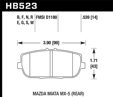 Hawk 06-10 Mazda Miata Mx-5 Pastillas de freno traseras HPS Sreet