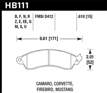 Hawk 94-04 Mustang Cobra / 88-95 Corvette 5.7L / 88-92 Camaro con frenos Hvy Duty Delanteros DTC-70 Pastillas