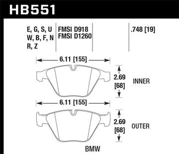 Hawk 2011 BMW Serie 1 M HPS 5.0 Pastillas de freno delanteras
