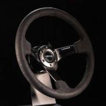 Volante reforzado NRG (350 mm / 3 pulgadas de profundidad) Cuero negro con costuras Alcantara