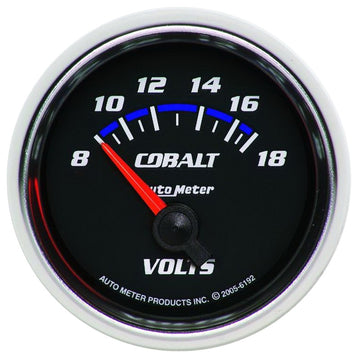 Autometer Cobalt 52mm 8-18 Voltios Medidor de voltímetro eléctrico de barrido corto