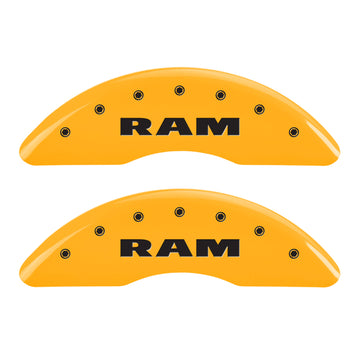 MGP 4 Caliper Covers Engraved Front & Rear Ram Yellow Finish Black Char 2010 Dodge Ram 2500