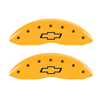 MGP 2 Caliper Covers Engraved Front Bowtie Yellow Finish Blk Char 05 Chevy Silverado 1500