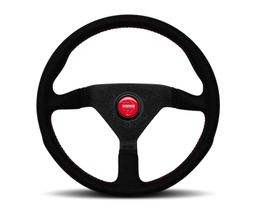 Momo Montecarlo Alcantara Steering Wheel 320 mm - Black/Red Stitch/Black Spokes