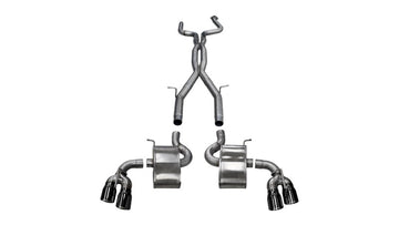 Corsa 16-18 Chevy Camaro SS 6.2L Xtreme+ 2.75 pulgadas Cat-Back doble salida trasera con puntas dobles de PVD negro de 4 pulgadas