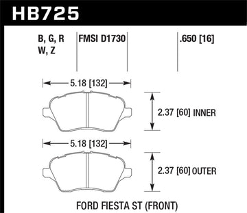 Pastillas de freno delanteras Hawk 2014 Ford Fiesta ST DTC-60