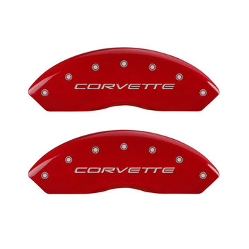 Cubiertas de pinza MGP 4 grabadas delanteras y traseras C5/Corvette Acabado rojo plata ch