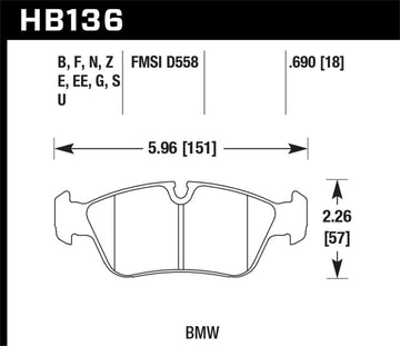 Pastillas de freno delanteras Hawk BMW 318i/318iC/318iS/318Ti/325Ci/325i/325iS/325Xi/328Ci/328iC/328iS/Z3