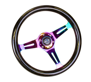 Volante NRG Classic de veta de madera (350 mm), color negro brillante/galaxia con neocromo de 3 radios