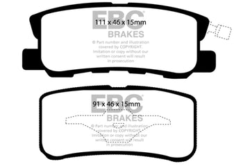 EBC 11-14 Chrysler 200 3.6 Pastillas de freno traseras Yellowstuff