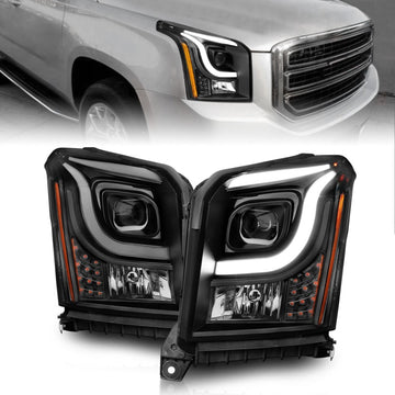 Anzo 15-17 GMC Yukon/Yukon XL Proyector Faros delanteros Carcasa negra/lente transparente (con barras de luz)
