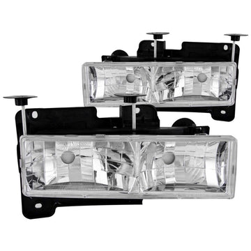 ANZO 1988-1998 Chevrolet C1500 Faros delanteros de cristal cromados sin bombillas