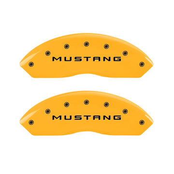 MGP 4 Caliper Covers Engraved Front Mustang Engraved Rear GT Yellow finish black ch