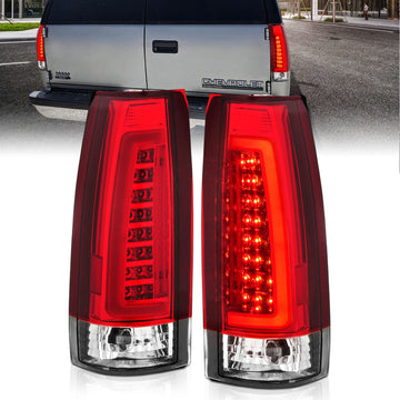ANZO 1999-2000 Cadillac Escalade LED Taillights Chrome Housing Red/Clear Lens Pair
